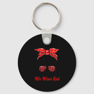 In February We Wear Red Messy Bun - Heart Disease  Keychain