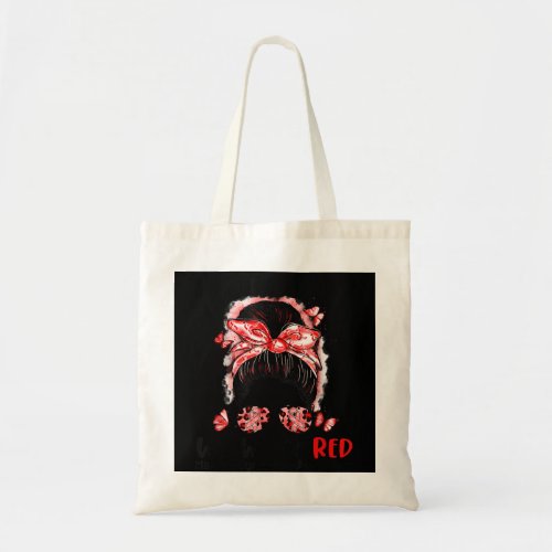 In February We Wear Red Messy Bun Marfan Syndrome  Tote Bag