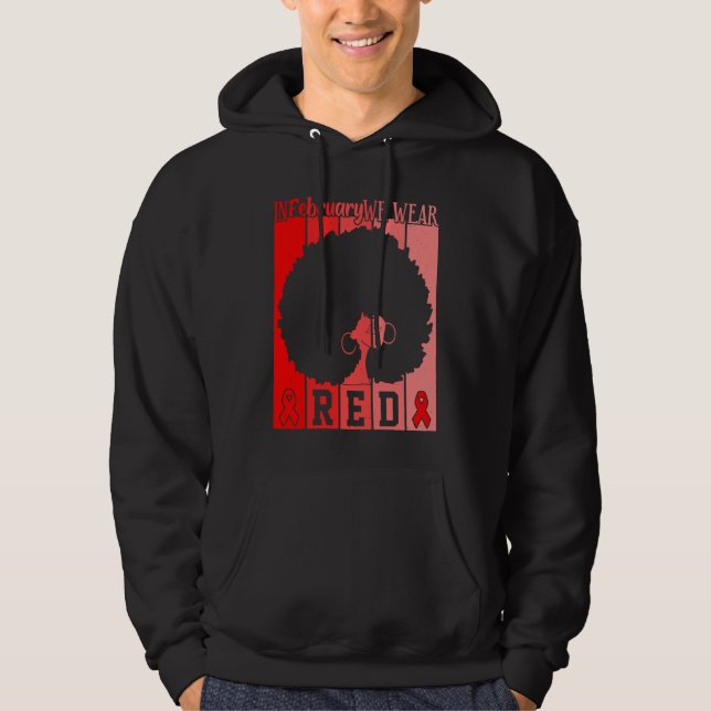 In February We Wear Red Ribbon Heart Disease Aware Hoodie (Front)