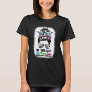 In February We Wear Zebra Messy Bun Rare Disease T-Shirt