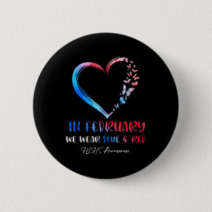 In February Wear Blue Red Butterflies Hlhs Awarene Button