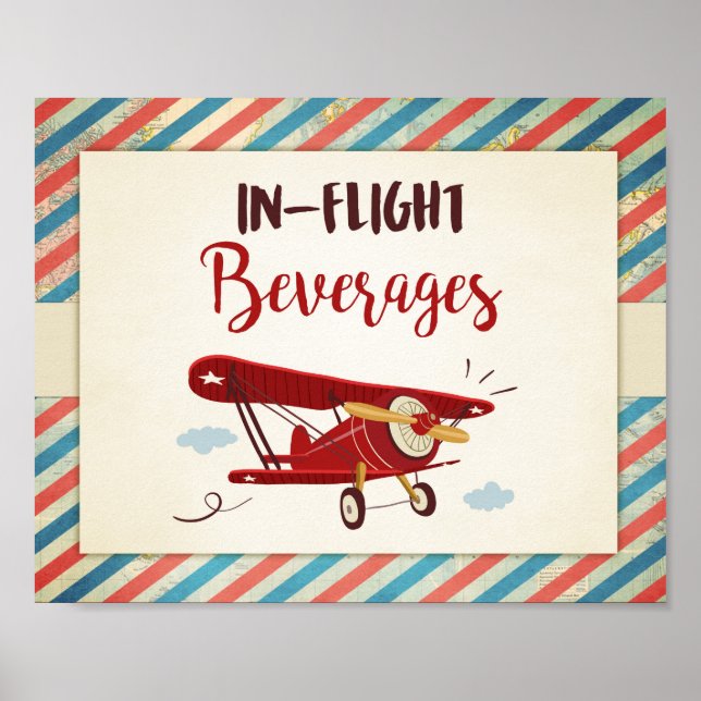 In flight beverages Sign Airplane Bar Food Table (Front)