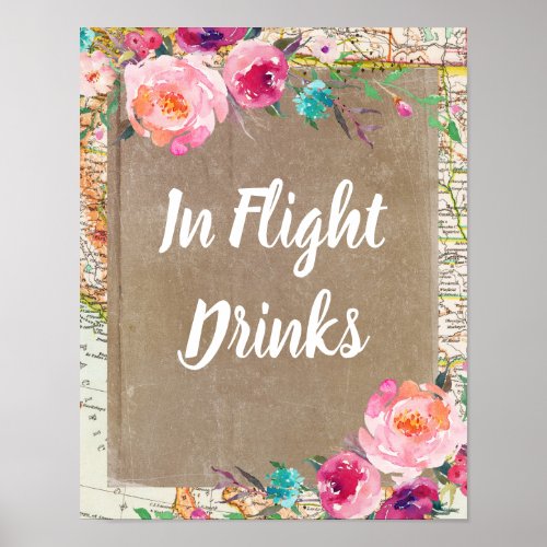 In Flight Drinks Sign Vintage Bridal Shower Poster