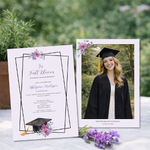 In Full Bloom Purple Modern Framed Graduation Invitation