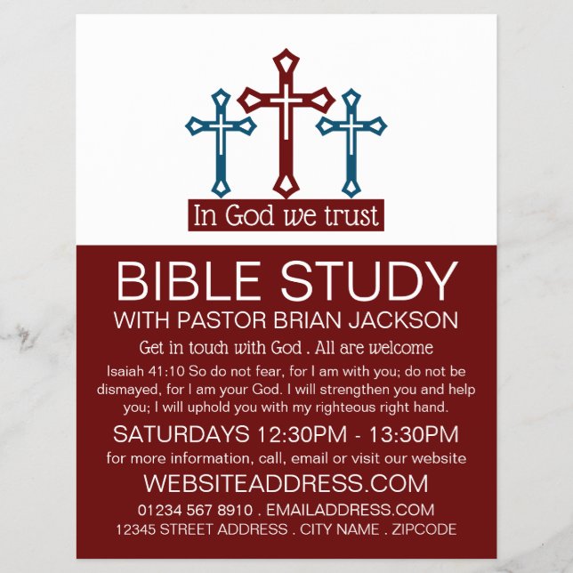 In God We Trust, Crucifix, Christian Bible Class Flyer (Front)