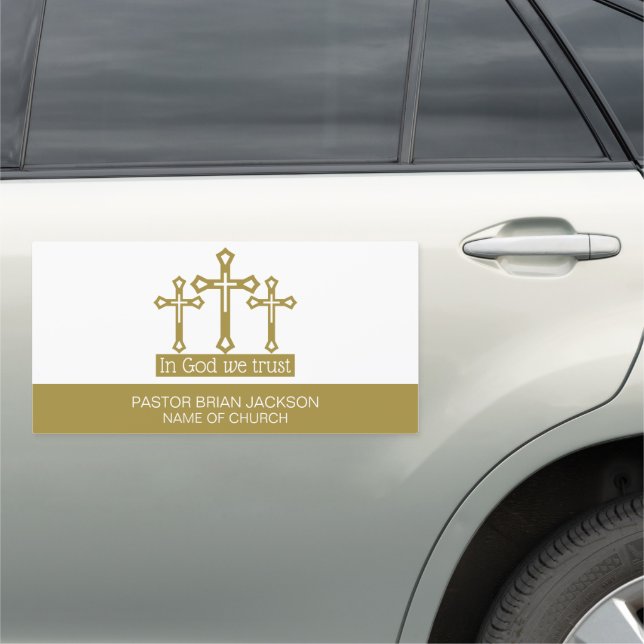 In God We Trust, Crucifix, Christianity, Religious Car Magnet (In Situ)