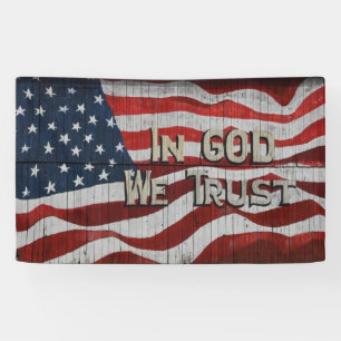 In God We Trust Rustic Barn Board American Flag Banner