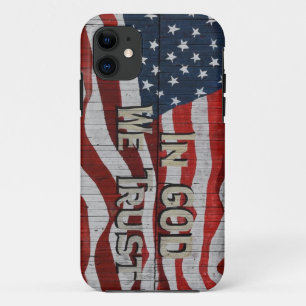 In God We Trust Rustic Barn Board American Flag iPhone 11 Case
