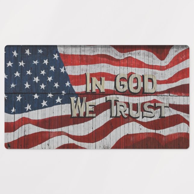 In God We Trust Rustic Barn Board American Flag Labels (Design 1)