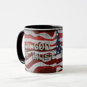 In God We Trust Rustic Barn Board American Flag Mug