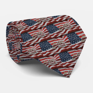In God We Trust Rustic Barn Board American Flag Neck Tie