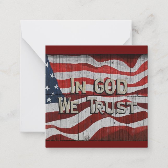 In God We Trust Rustic Barn Board American Flag Note Card (Front)
