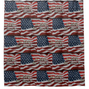 In God We Trust Rustic Barn Board American Flag Shower Curtain