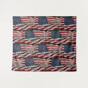 In God We Trust Rustic Barn Board American Flag Tapestry
