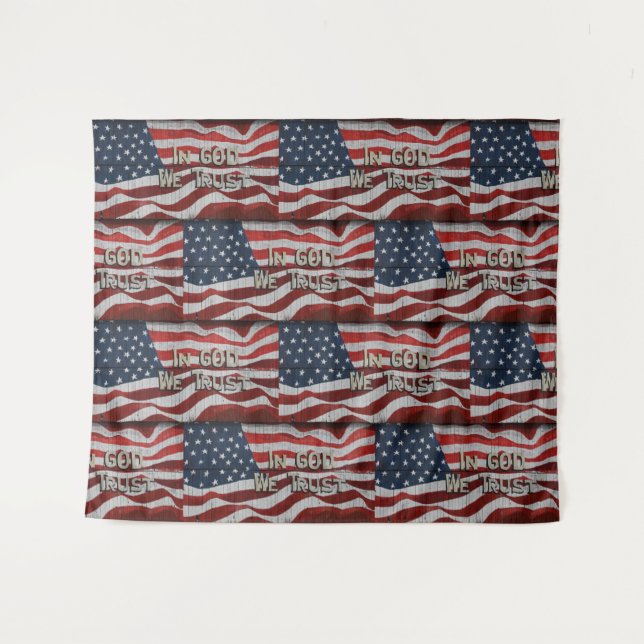 In God We Trust Rustic Barn Board American Flag Tapestry (Front (Horizontal))