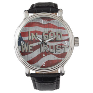 In God We Trust Rustic Barn Board American Flag Wa Watch