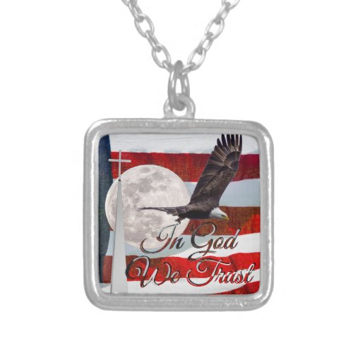 In God We Trust Silver Square Necklace