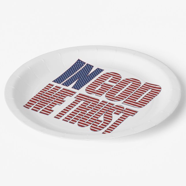 In God We Trust Stars and Stripes Text Christian Paper Plates (Angled)