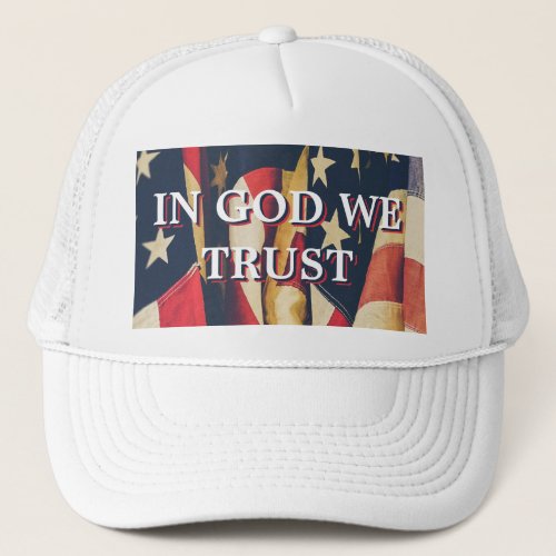 In God We Trust USA Flag White  Trucker Hat