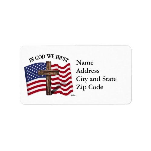 In God We Trust with rugged cross and US flag Label