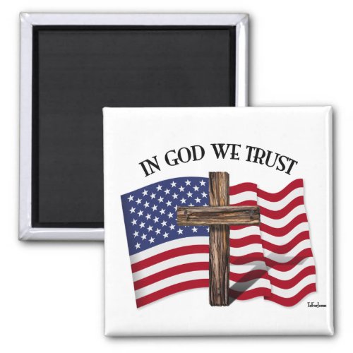 In God We Trust with Rugged Cross and US Flag Magnet