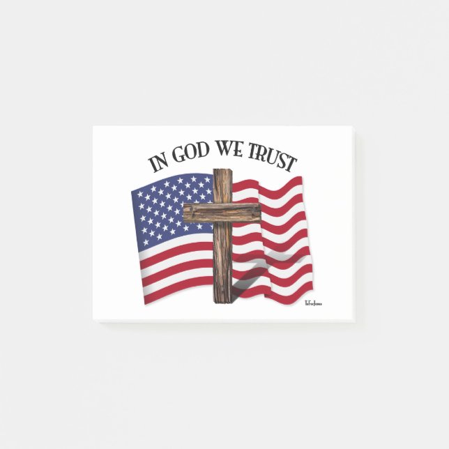 In God We Trust with Rugged Cross and US Flag Post-it Notes (Front)
