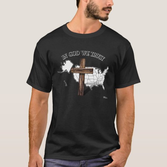 In God We Trust with rugged cross and US outline T-Shirt