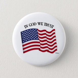 In God We Trust with US flag Pinback Button