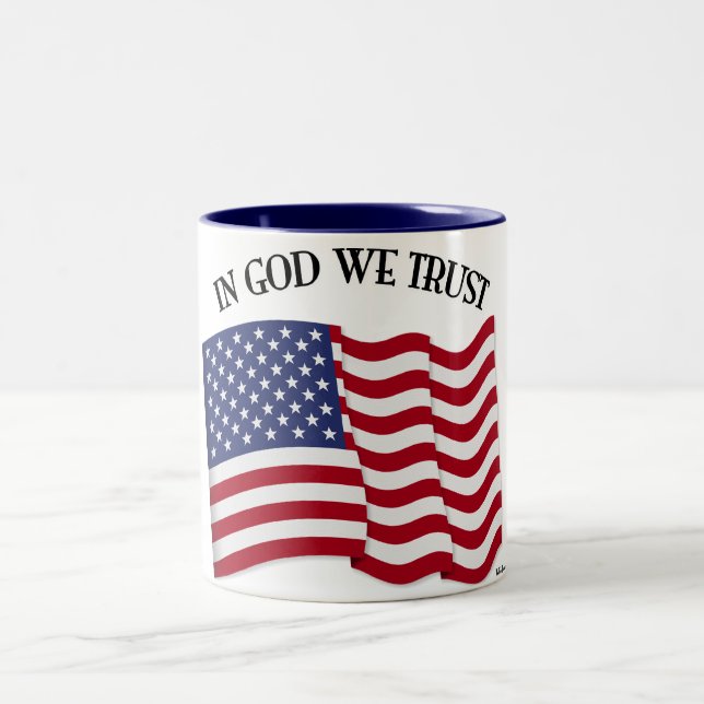 In God We Trust with US flag Two-Tone Coffee Mug (Center)