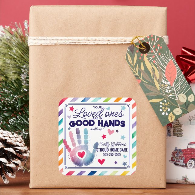 in good hands referral hand soap sanitiser health square sticker (Holiday)