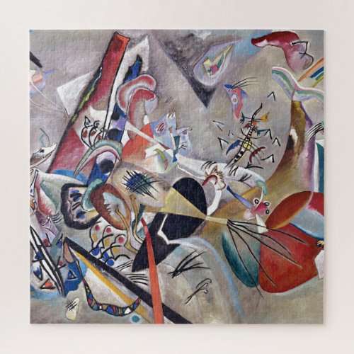 In Grey Kandinsky Modern Abstract Artwork Jigsaw Puzzle