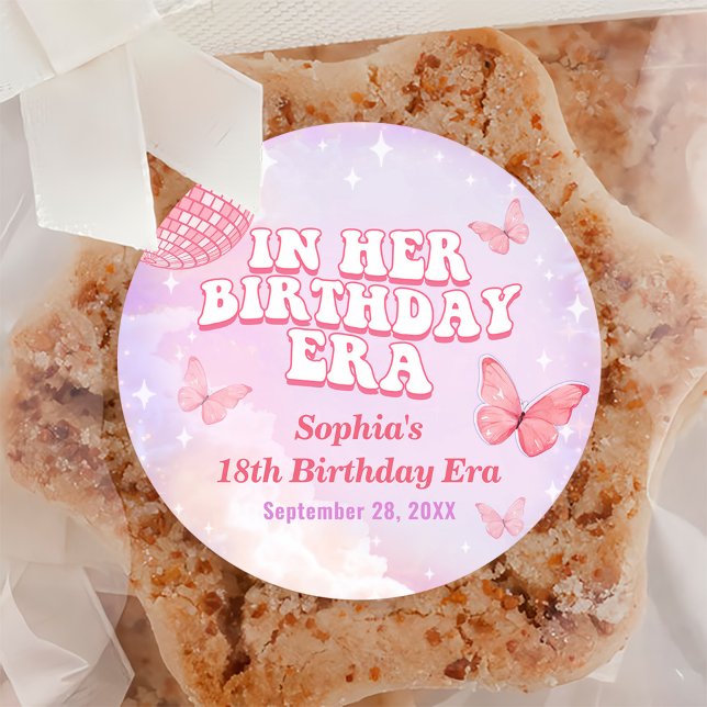 In Her Birthday Era Birthday Party Classic Round Sticker (Creator Uploaded)
