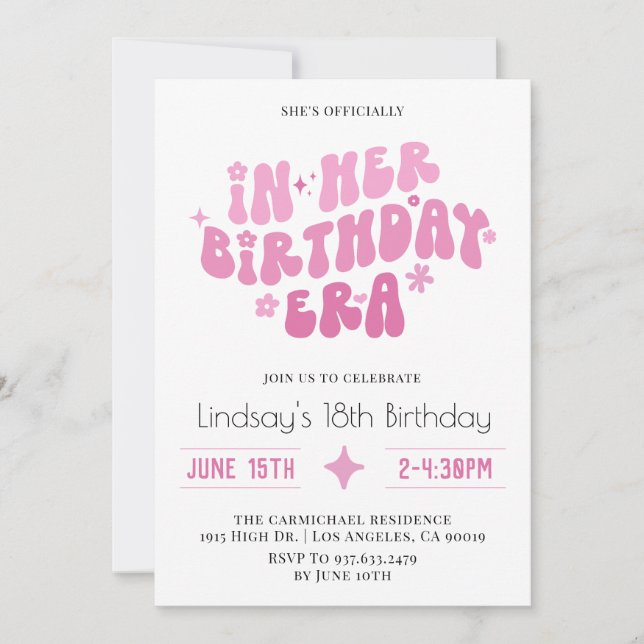 In Her Birthday Era Groovy Retro Boho Invitation (Front)