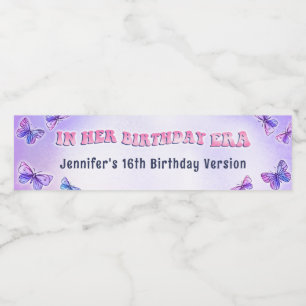 In Her Birthday Era Party Butterfly Water Bottle Water Bottle Label