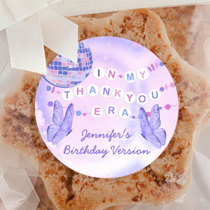 In Her Birthday Era Party Purple Butterfly Classic Round Sticker