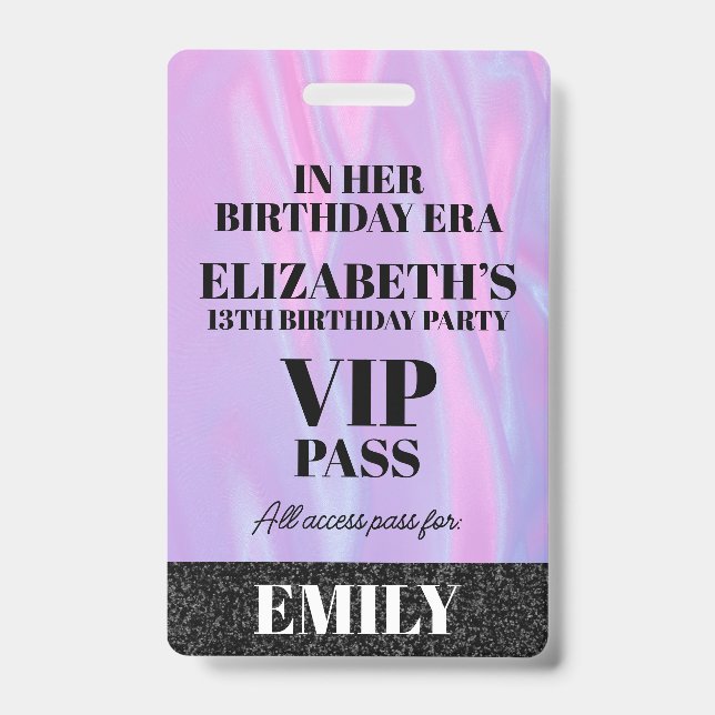 In Her Birthday Era VIP PASS Custom Party Lanyard Badge (Front)