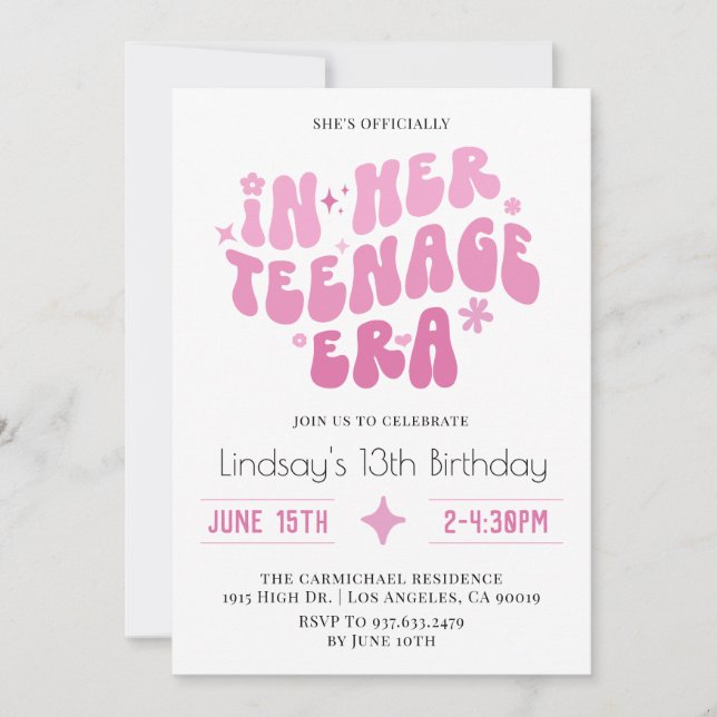 In Her Teenage Era Groovy Birthday Invitation (Front)