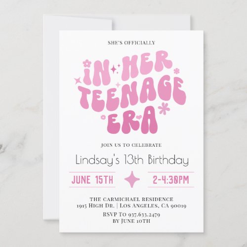 In Her Teenage Era Groovy Birthday Invitation