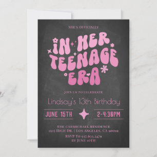 In Her Teenage Era Groovy Birthday Invitation