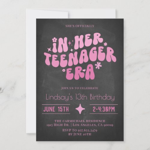 In Her Teenager Era Groovy Birthday Invitation
