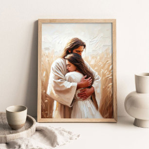 In His Arms, Christian Wall Art, Jesus Hugging Gir Poster