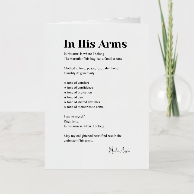 In his arms poem poetry  foil greeting card (Front)