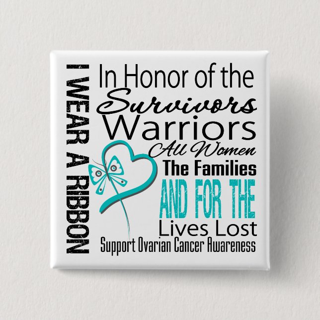 In Honor Collage Tribute Ovarian Cancer Pinback Button (Front)