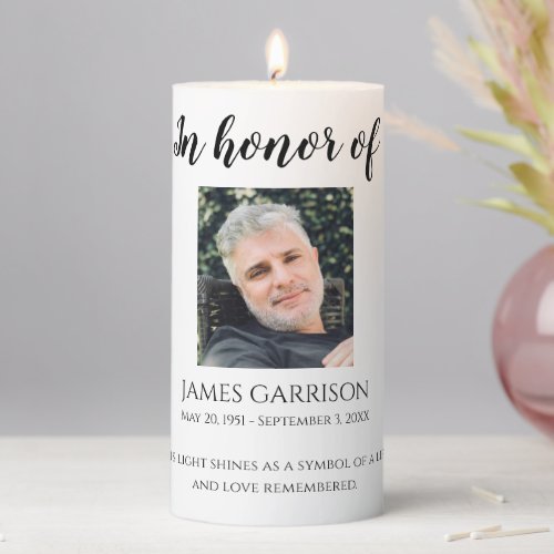 In Honor Of Photo Memorial Celebration of Life Pillar Candle