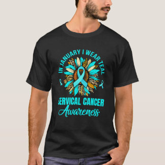 In January We Wear Teal Flower Cervical Cancer Awa T-Shirt