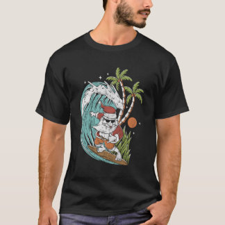 In July Hawaii Surfing Hawaiian Santa Surfer T-Shirt