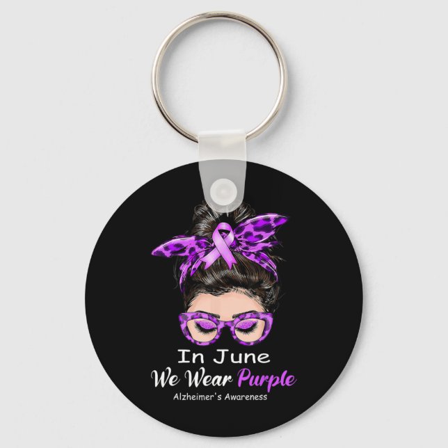 In June We Wear Purple Alzheimer Awareness Messy B Keychain (Front)