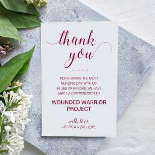 In Lieu Of Favor Charity Donation Burgundy Wedding Place Card