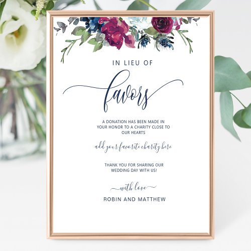  In Lieu of Favors Berry Blue and Burgundy Sign
