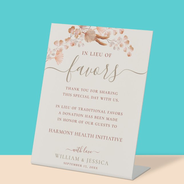 In Lieu of Favors Bohemian Wedding Donation Pedestal Sign (Creator Uploaded)